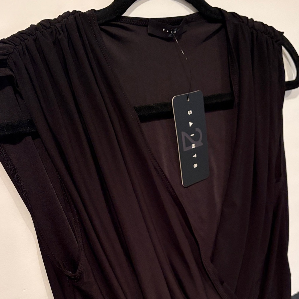 Black Draped V-Neck Bodysuit - Picture 3 of 7